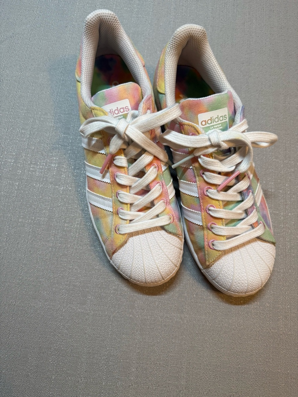 adidas Pastel Tie-Dye Shell-Toe Sneakers with White Stripes